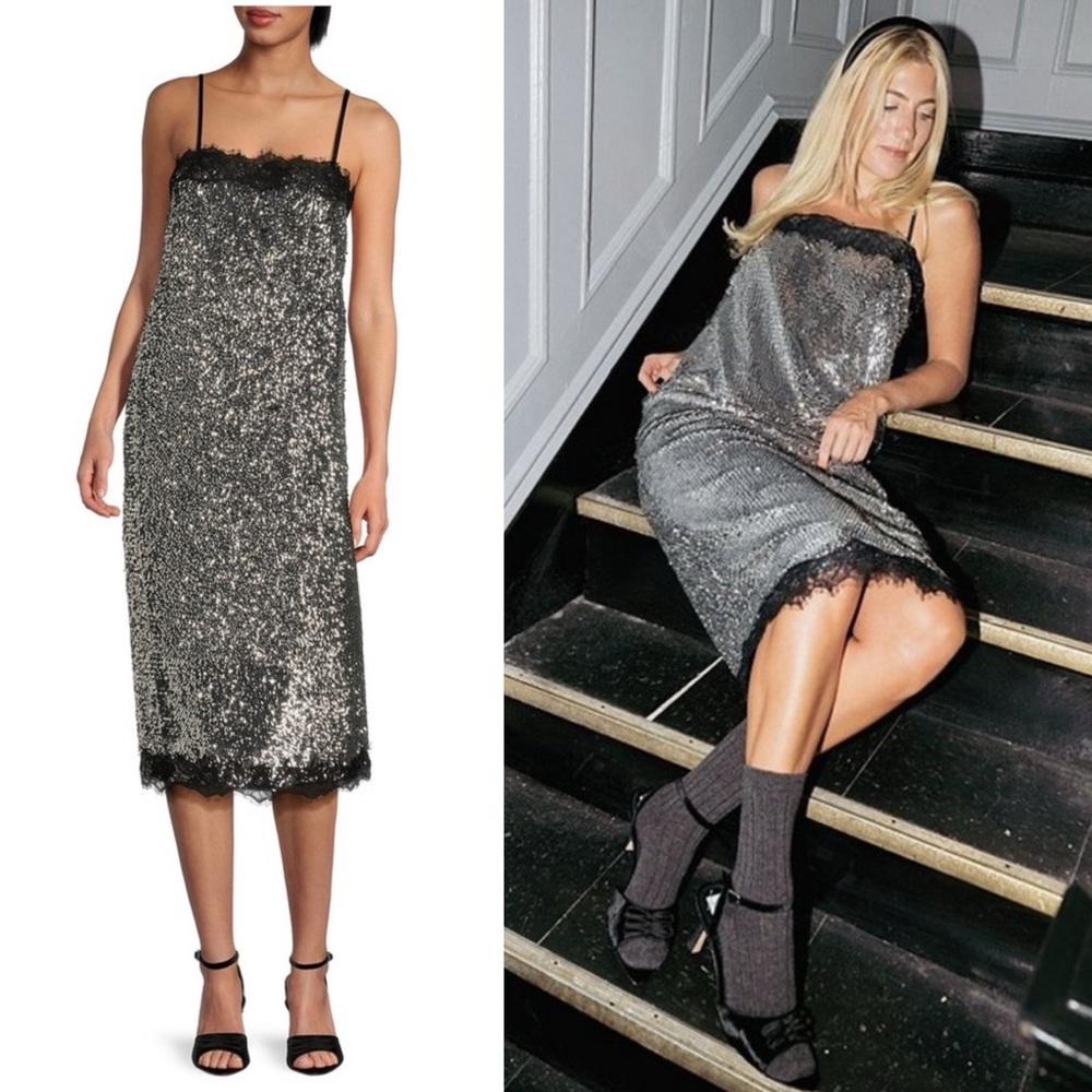 NWT Gianni Bini x Lilly Sisto Allegra Sequin Lace Spaghetti Strap Slip Dress